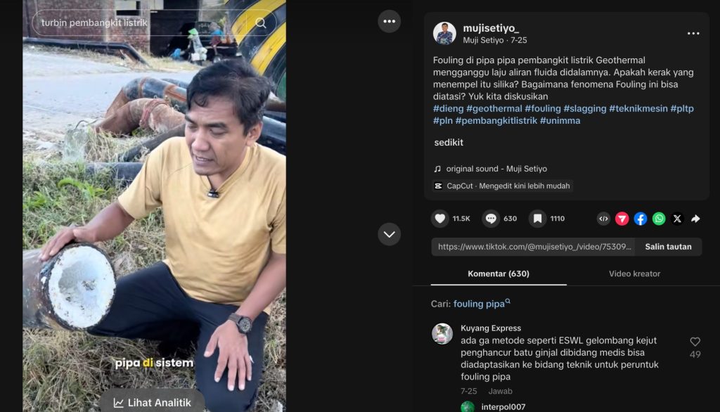 TikTok, Fouling Pipa Geothermal, dan Diskusi Publik Netizen Lintas Profesi