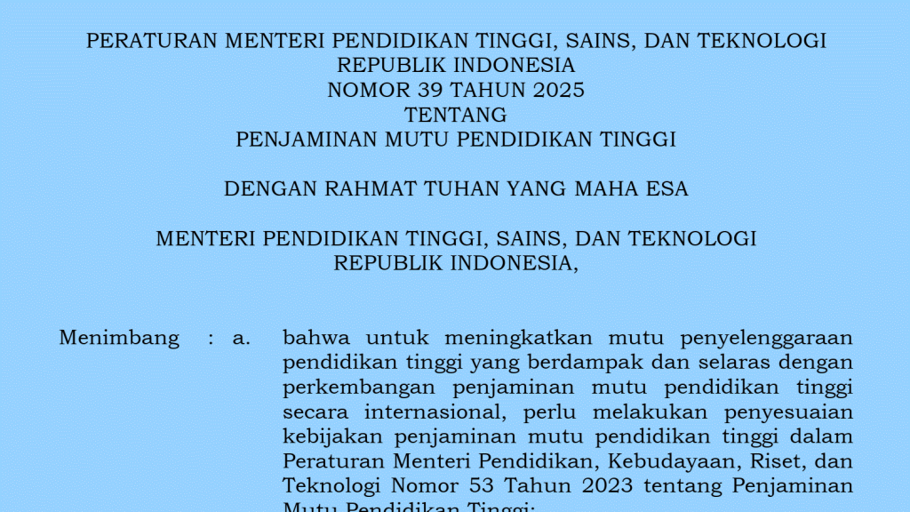 Dari Permen 53/2023 ke Permen 39/2025: Pergeseran Paradigma Penjaminan Mutu Pendidikan Tinggi