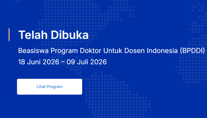 Telah Dibuka! Beasiswa Program Doktor untuk Dosen Indonesia (BPDDI) 2026